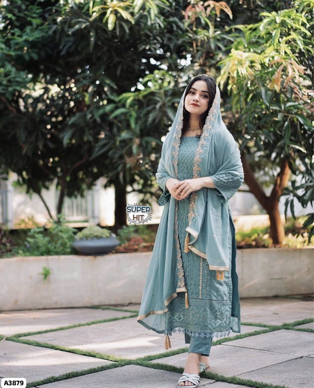 Blue Beige Georgette Suit Set