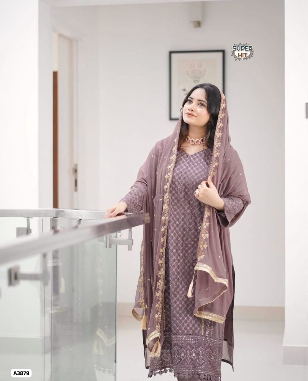 Blue Beige Georgette Suit Set