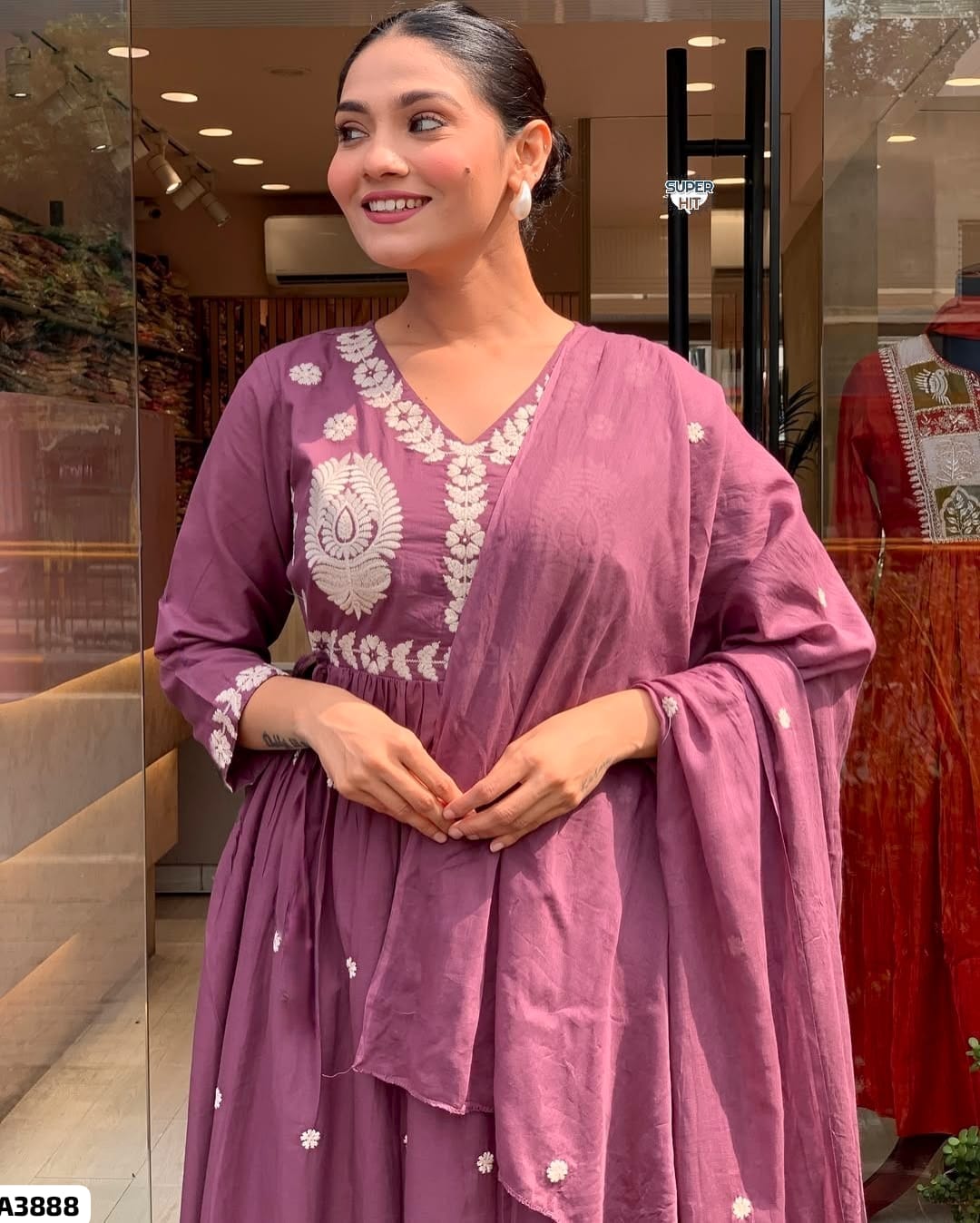Pink Viscose Chanderi Suit Set