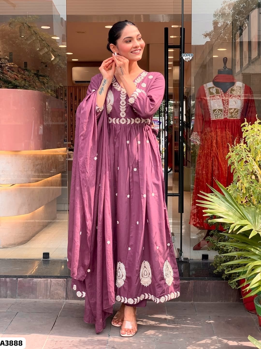 Pink Viscose Chanderi Suit Set