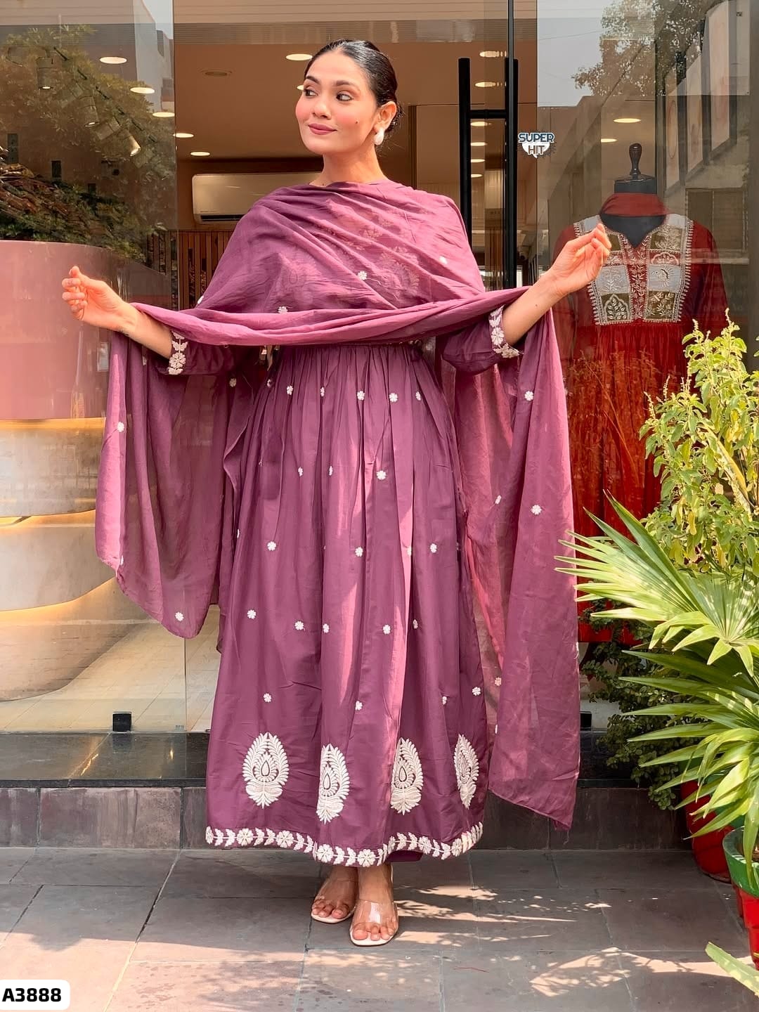 Pink Viscose Chanderi Suit Set