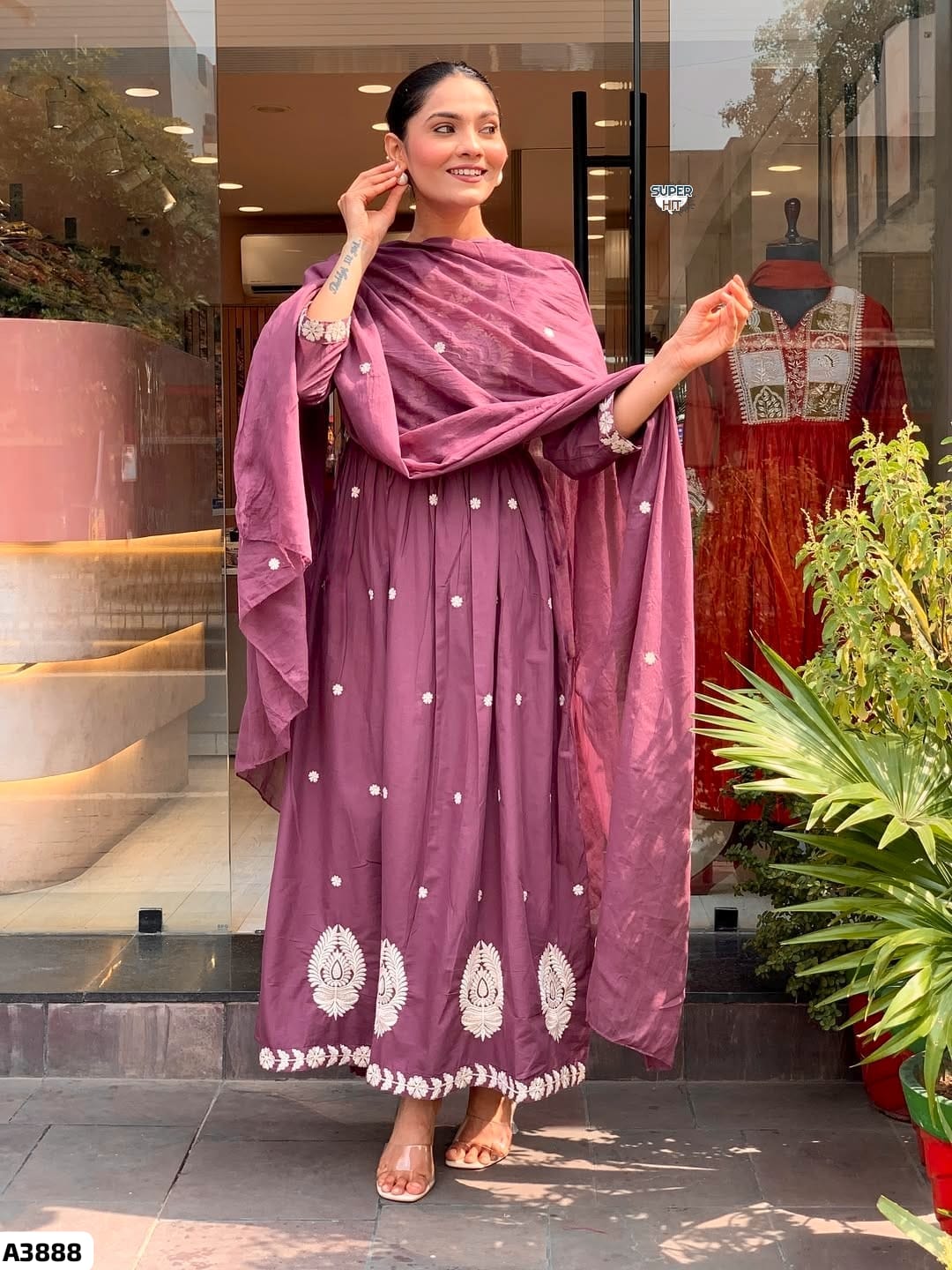 Pink Viscose Chanderi Suit Set
