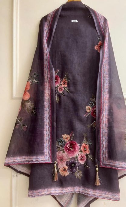 Plum Grey Linen Printed Unstitched 3-Piece Suit&nbsp;