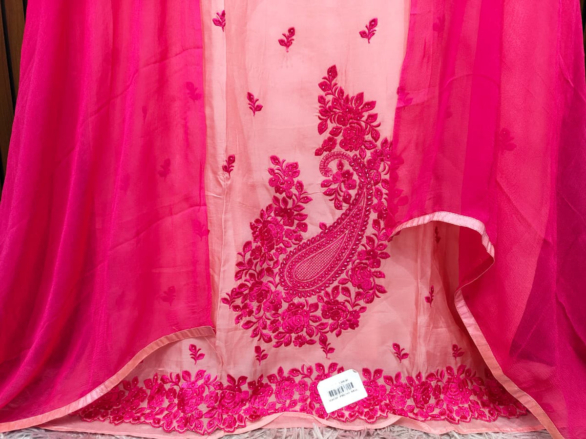Pink Organza with Kashmiri Work