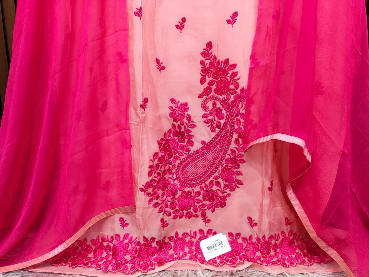 Pink Organza with Kashmiri Work