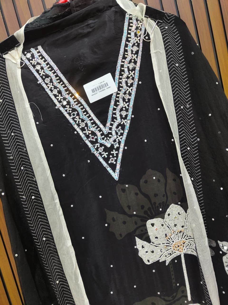 Black White Handwork Crepe