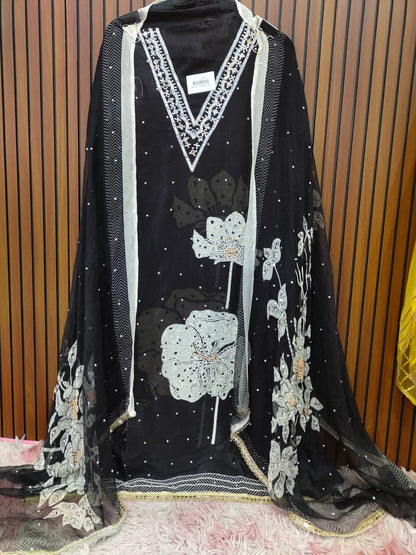 Black White Handwork Crepe