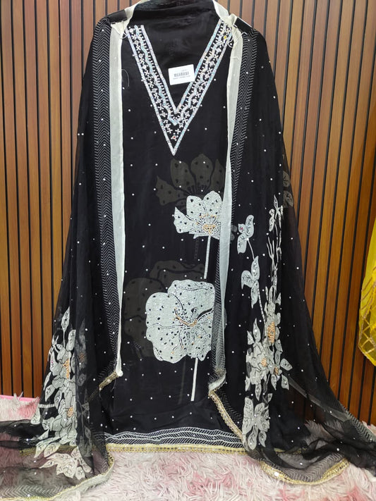 Black White Handwork Crepe