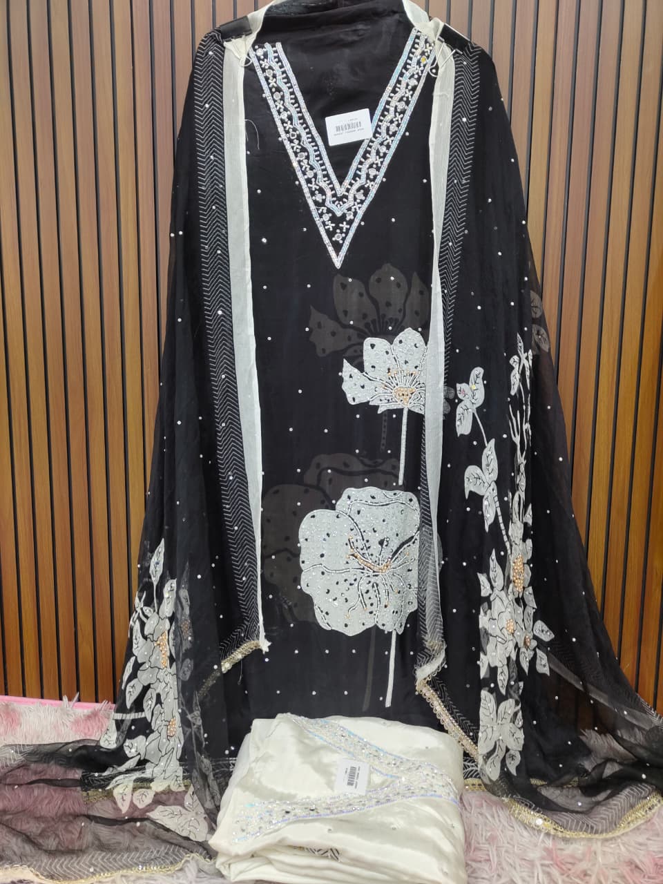 Black White Handwork Crepe