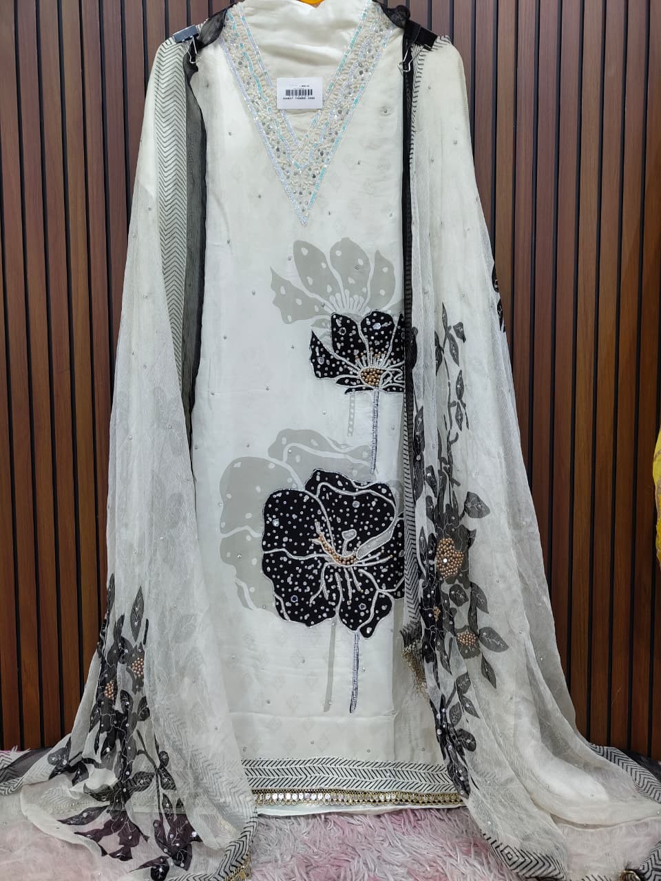 Black White Handwork Crepe