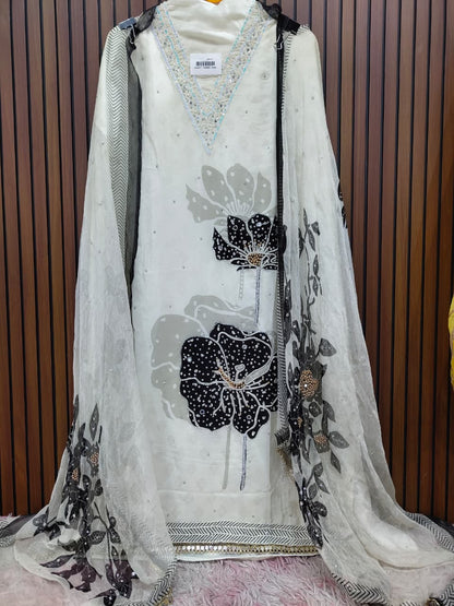 Black White Handwork Crepe