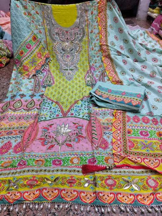 Printed Pakistani Muslin Unstitsched Suit Set