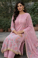 Pink Green Viscose organza Unstitched Set