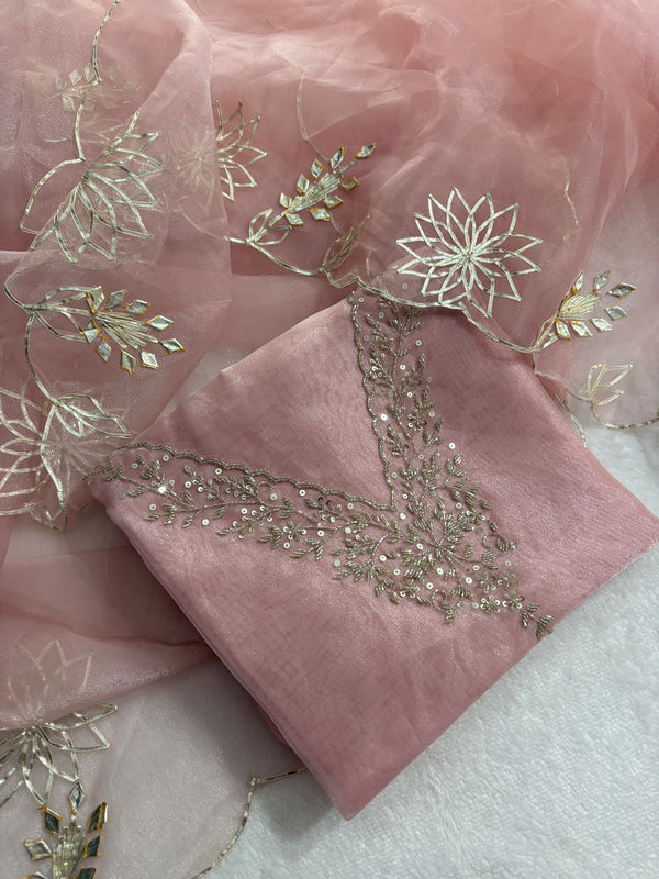 Pink Organza Gold Handwork