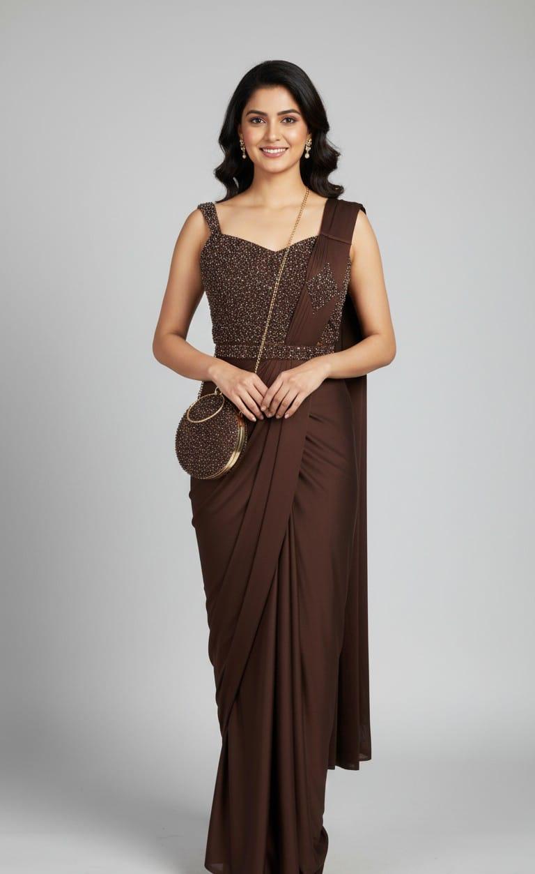 Crepe Saree designer blouse with sling bag complimentary