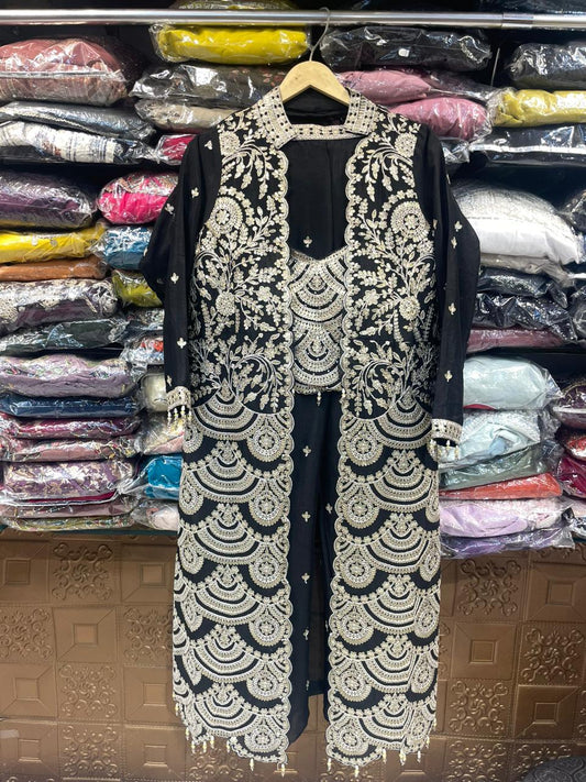 top plazzo and long jacket fully handworked