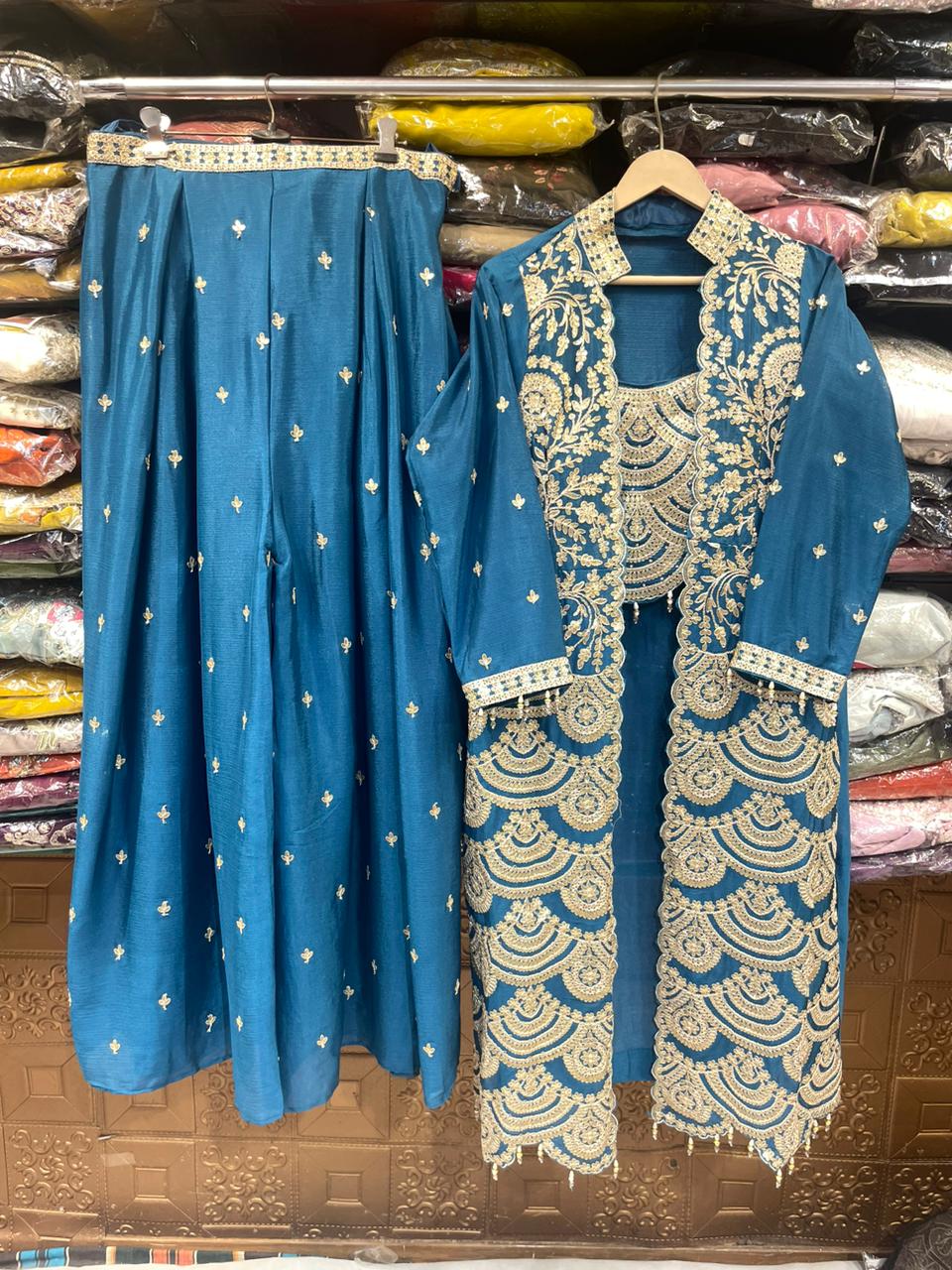 top plazzo and long jacket fully handworked