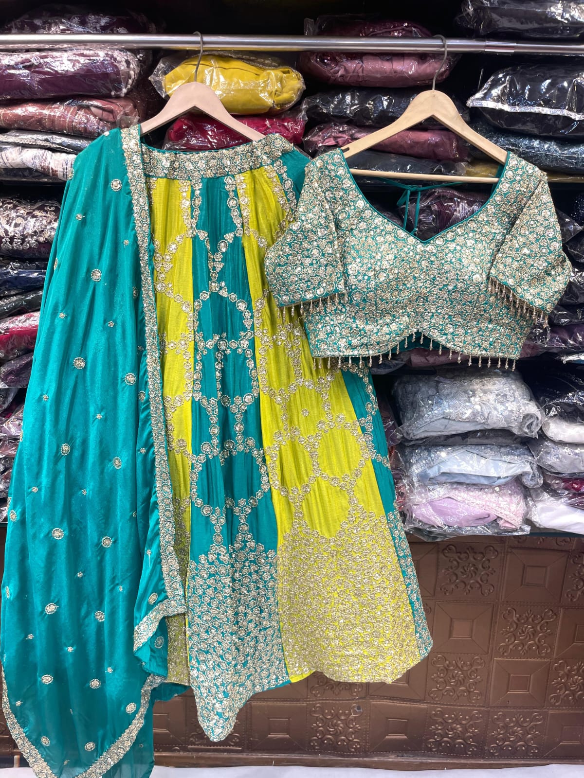 Fully Stitched lehenga Blue green