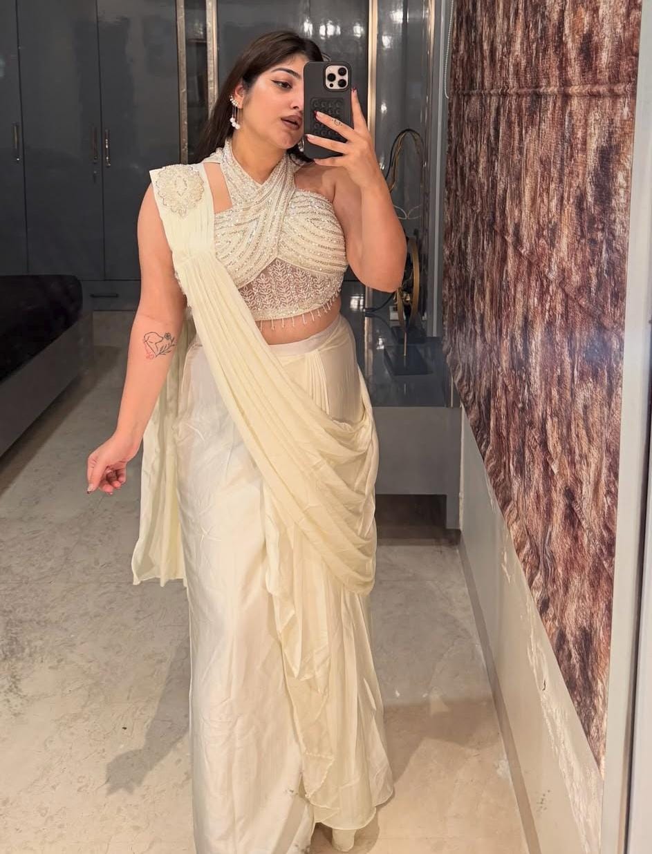 Champagne gold and black saree
