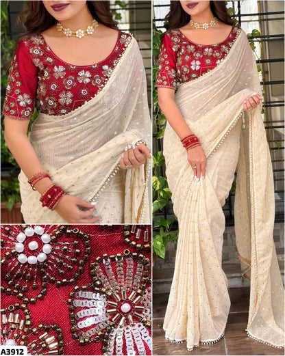 Afsana Geogrette Saree with Silk Blouse