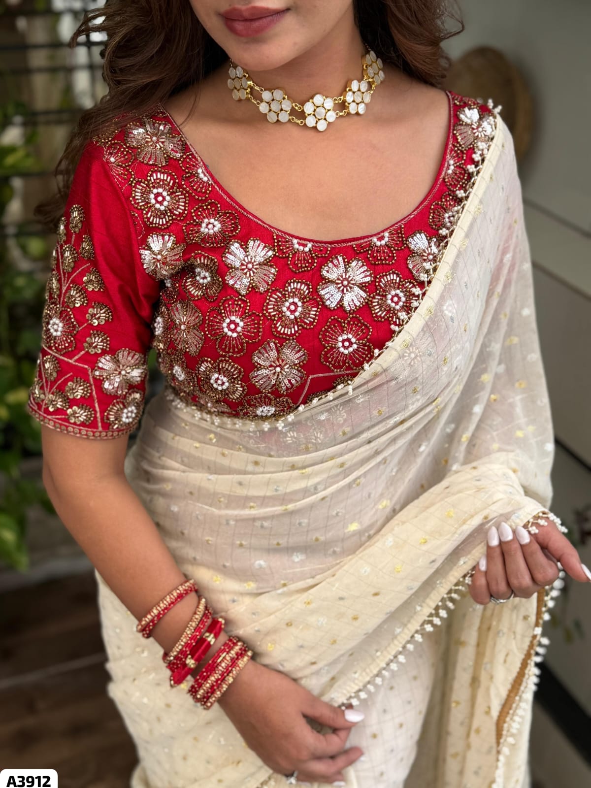 Afsana Geogrette Saree with Silk Blouse