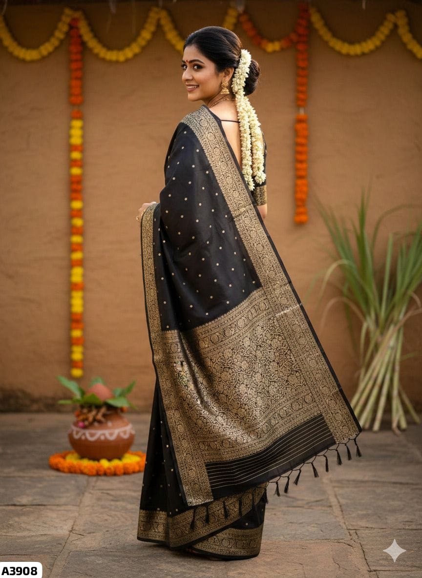 Traditional Black Silk Saree with Jacquard Border