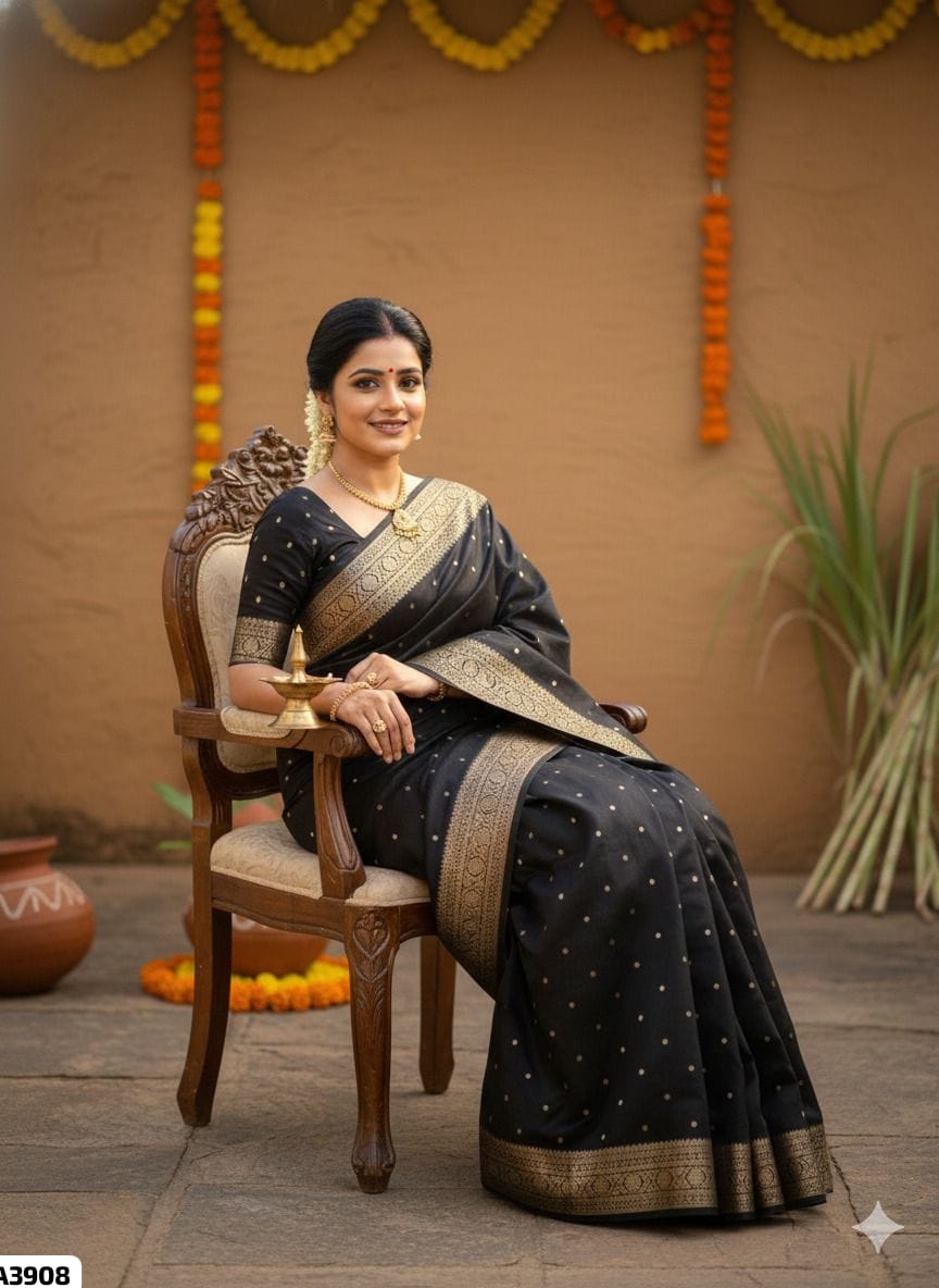Traditional Black Silk Saree with Jacquard Border