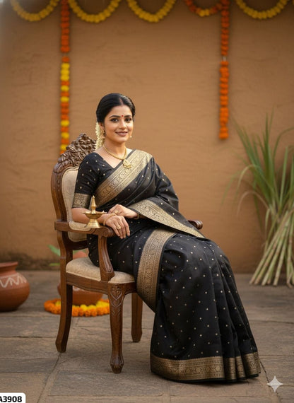 Traditional Black Silk Saree with Jacquard Border