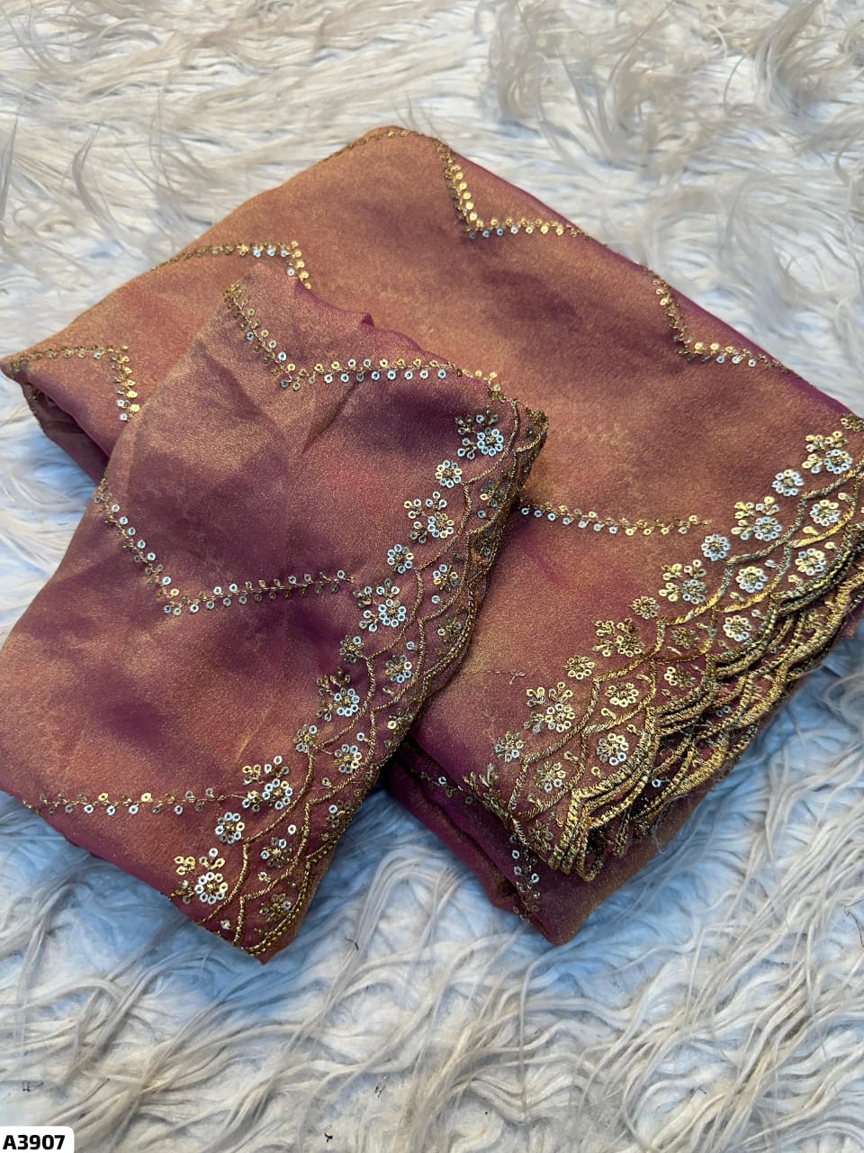 Satin Sequence Embroidery Work Saree