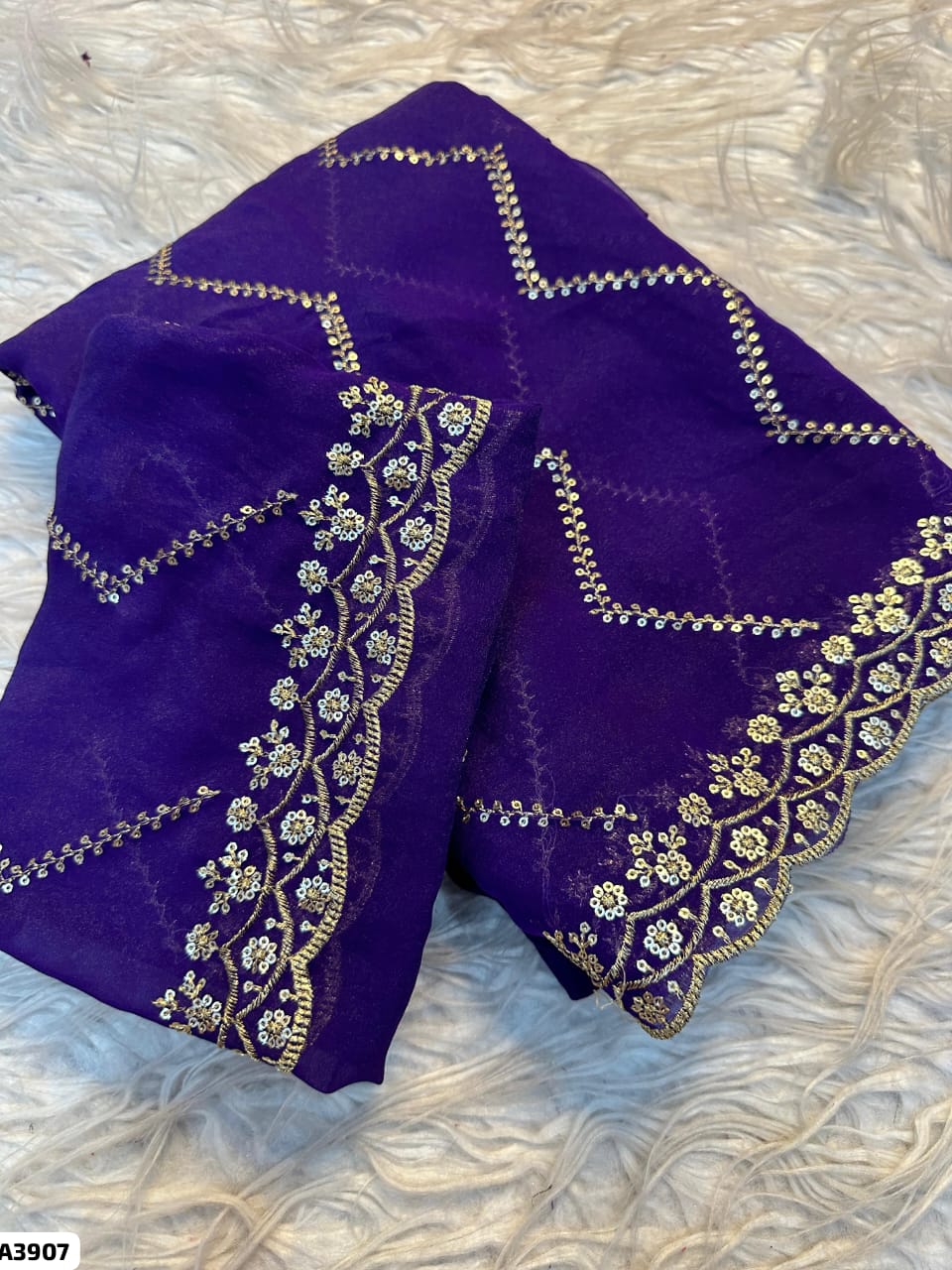 Satin Sequence Embroidery Work Saree