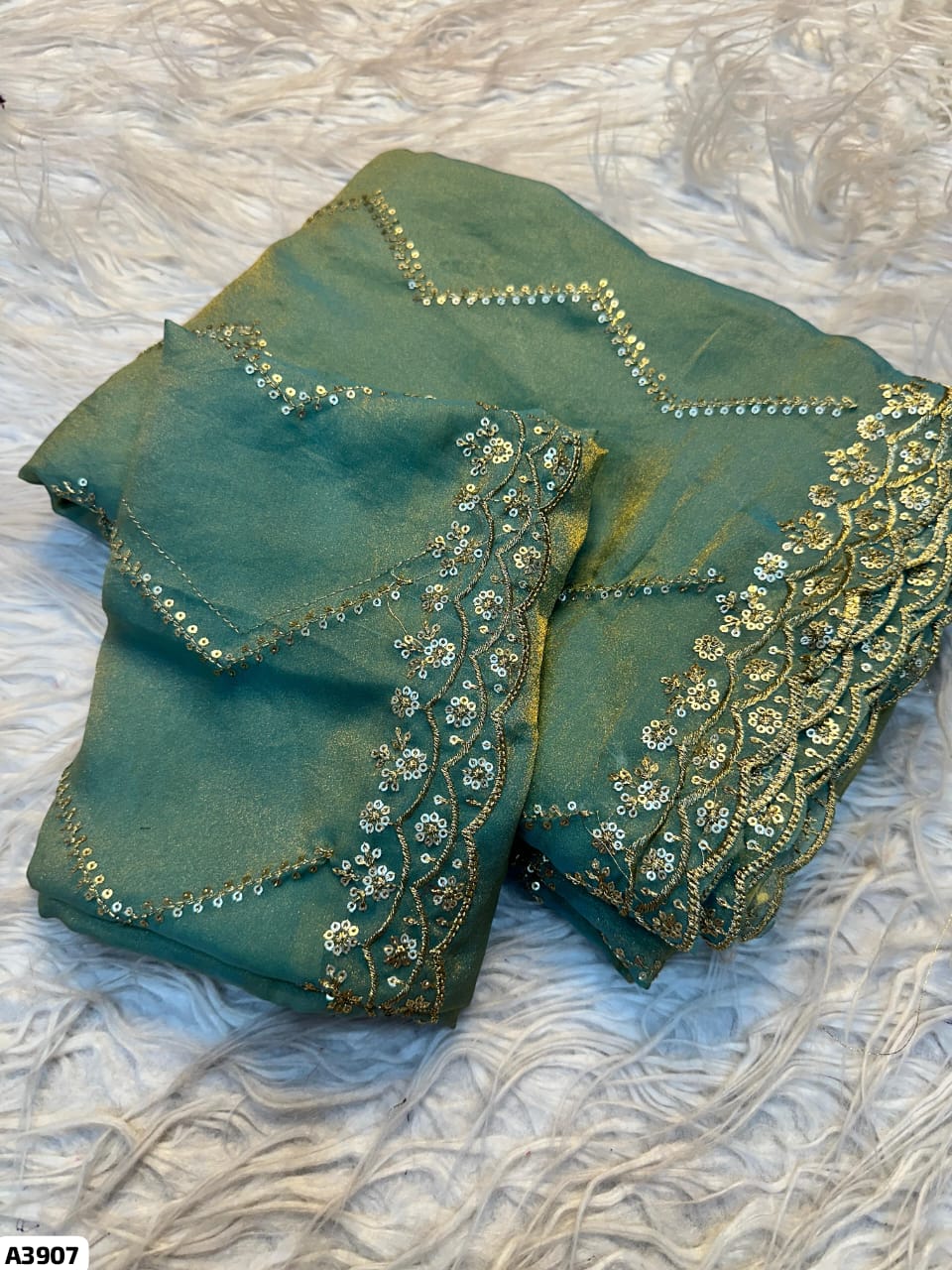 Satin Sequence Embroidery Work Saree