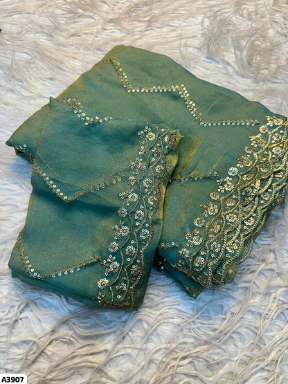 Satin Sequence Embroidery Work Saree