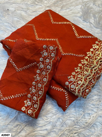 Satin Sequence Embroidery Work Saree