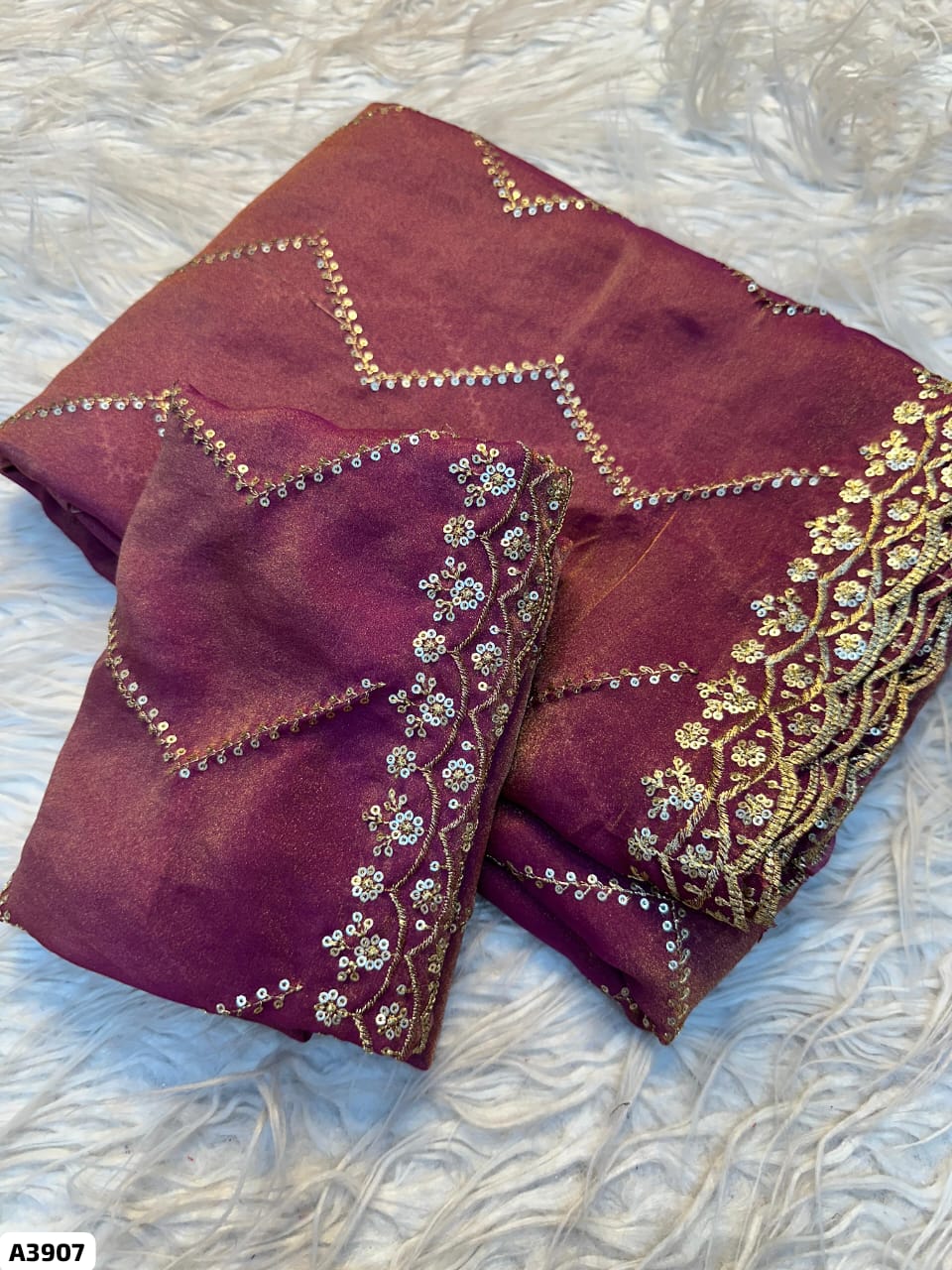 Satin Sequence Embroidery Work Saree