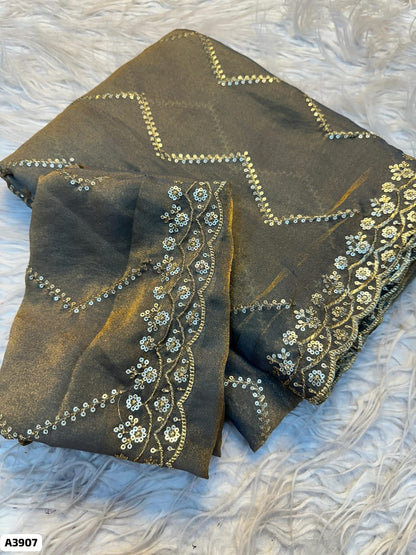 Satin Sequence Embroidery Work Saree