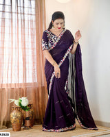 Plain Cutwork Saree with Designer Blouse