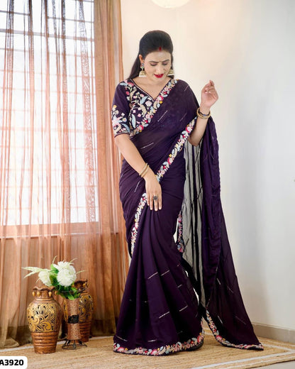 Plain Cutwork Saree with Designer Blouse