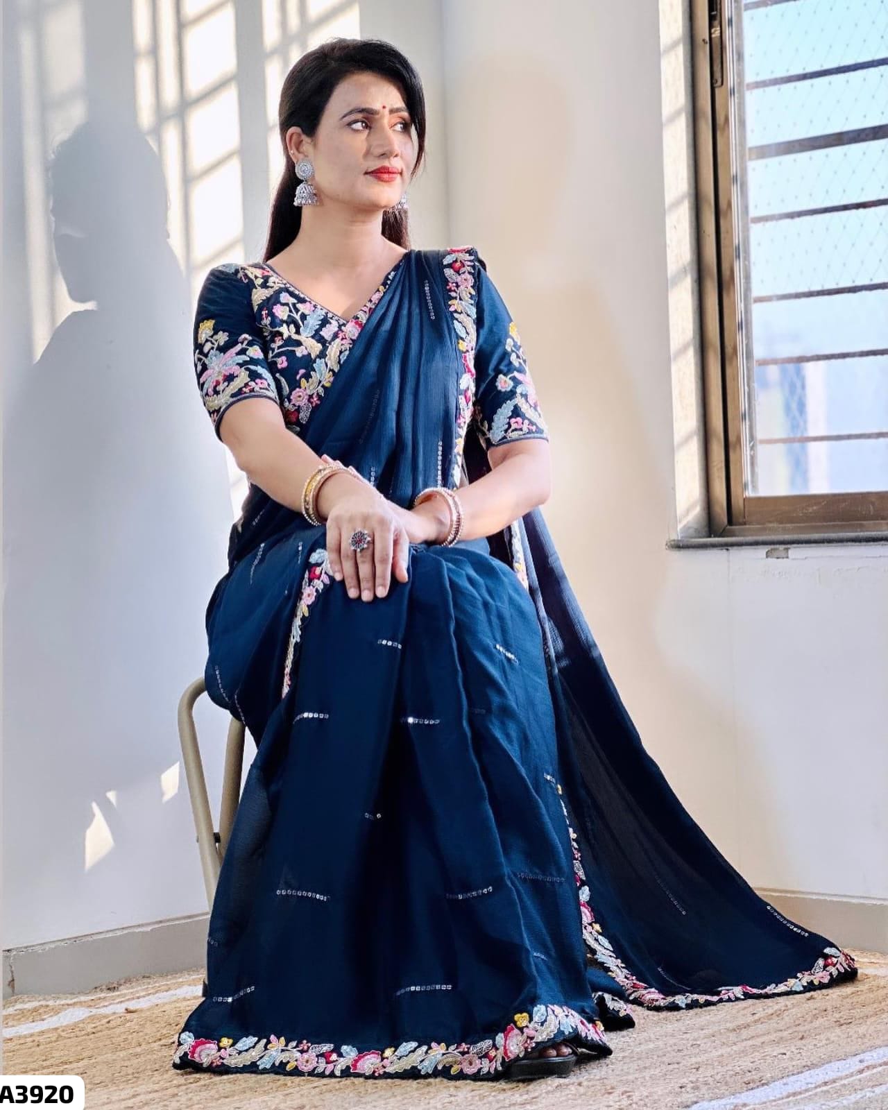 Plain Cutwork Saree with Designer Blouse