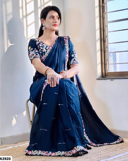 Plain Cutwork Saree with Designer Blouse