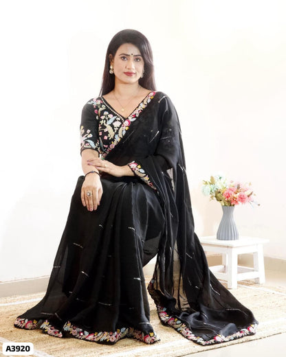 Plain Cutwork Saree with Designer Blouse