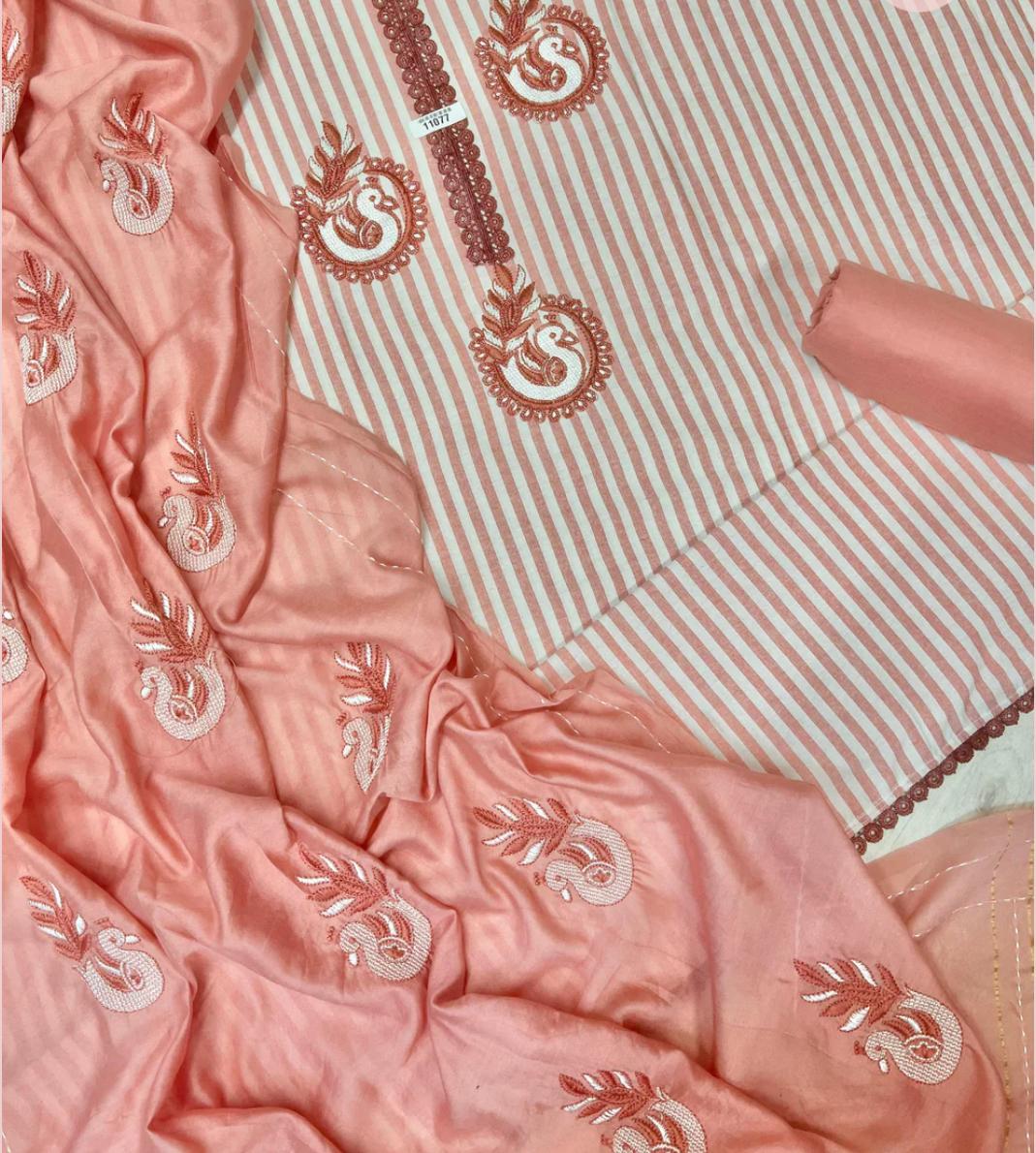 Orange Khadi Cotton Unstitched Suit set