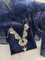Navy Beige Red Blue Organza with pearl work