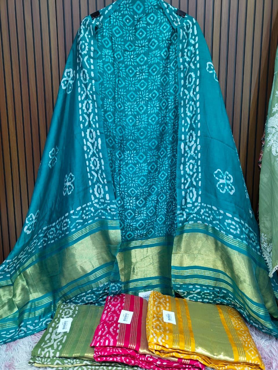 Gajji silk batik print suit piece