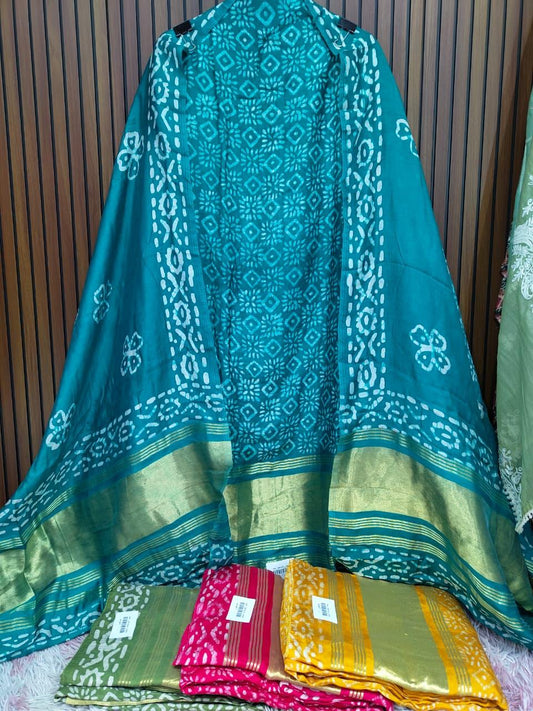 Gajji silk batik print suit piece