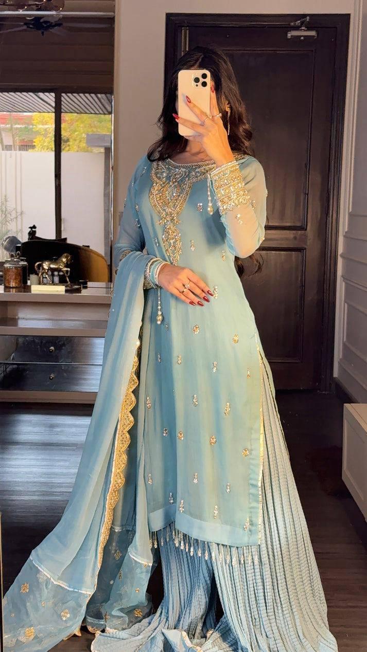 Blue Sharara & Dupatta Set