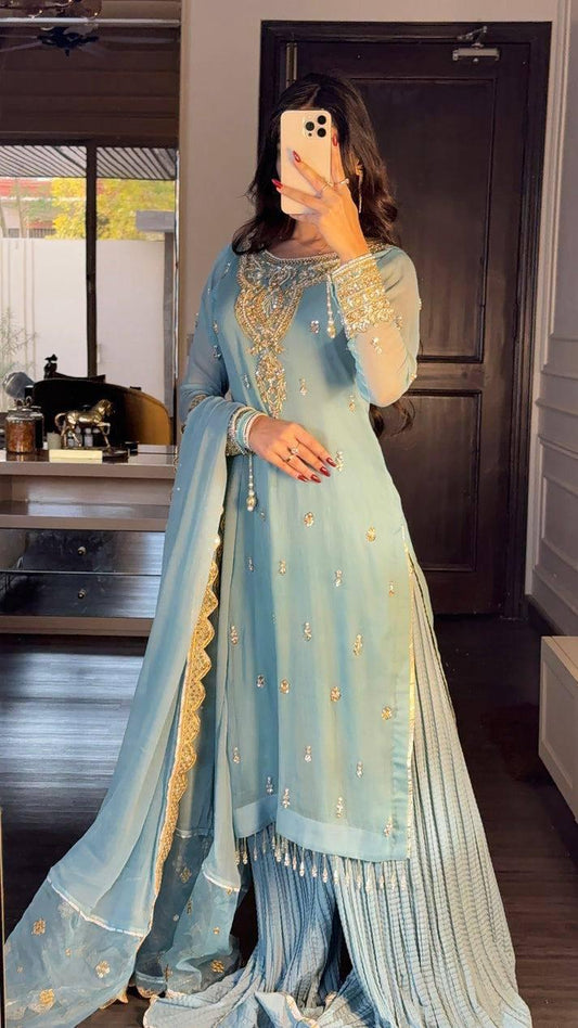 Blue Sharara & Dupatta Set