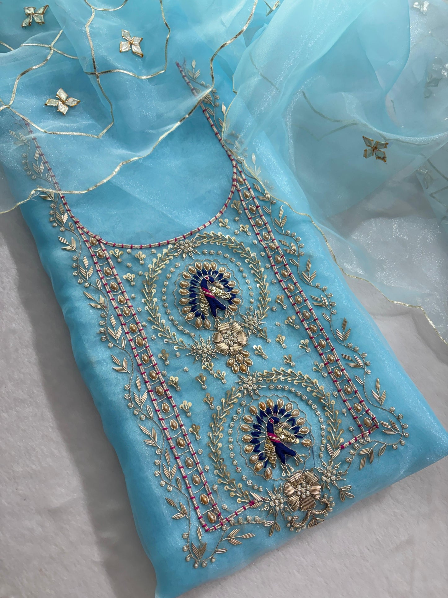 Organza Peacock unstitched set