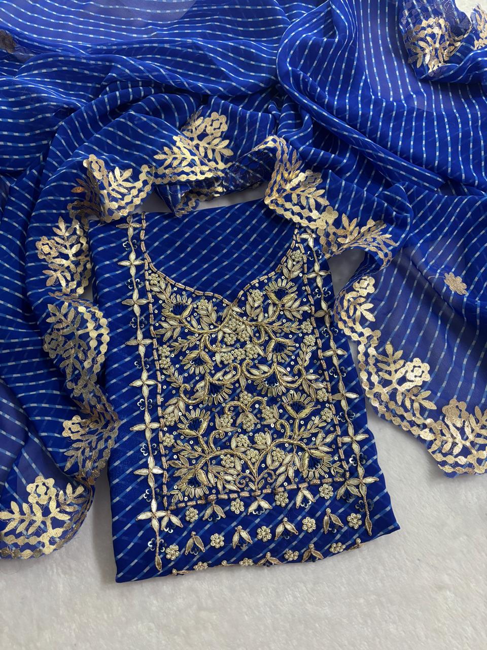 Georgette unstitched suit set with beautiful zardogi