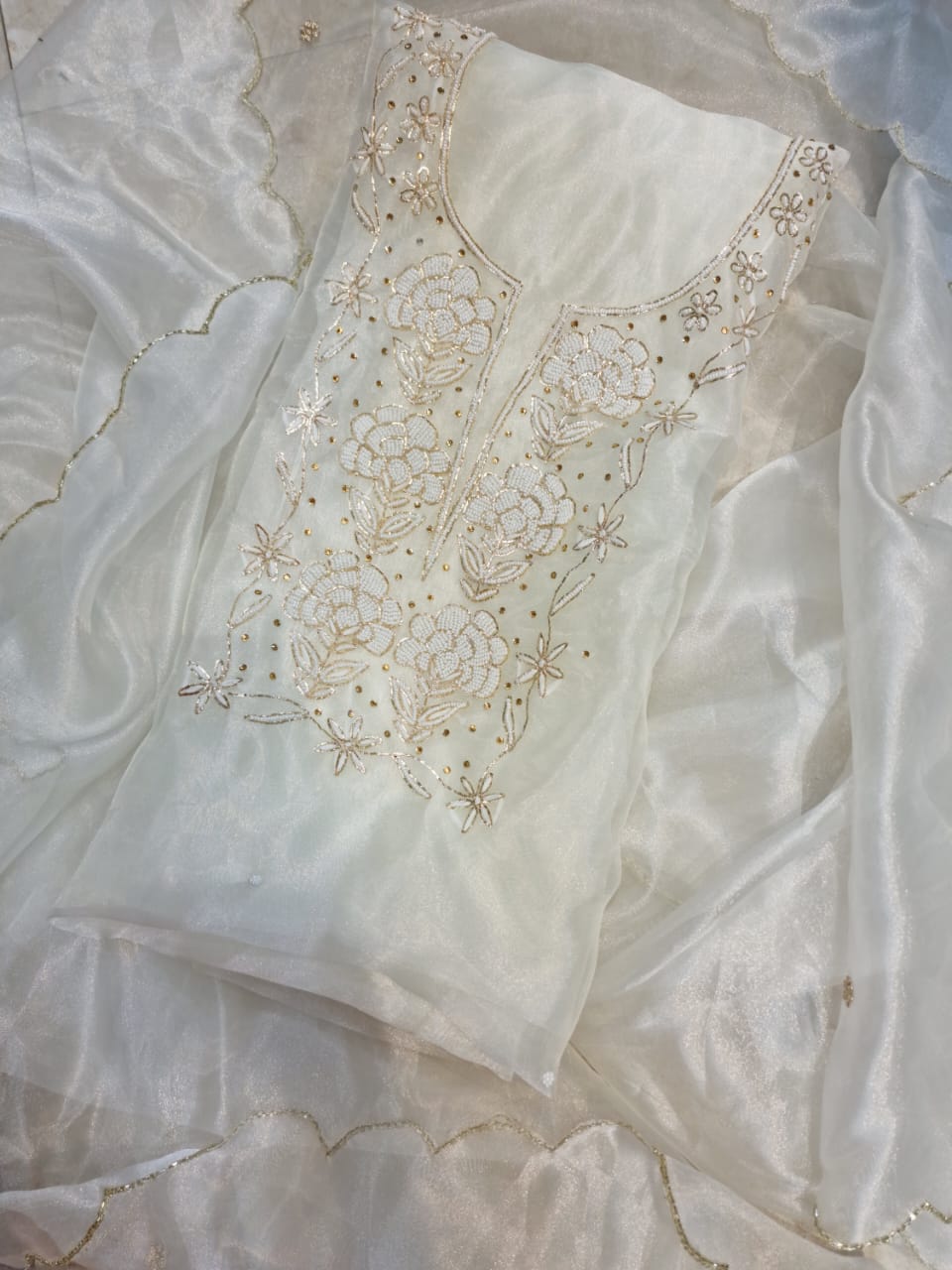 Purple White Organza