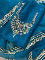 Blue Pink Organza Unstitched Suit Set
